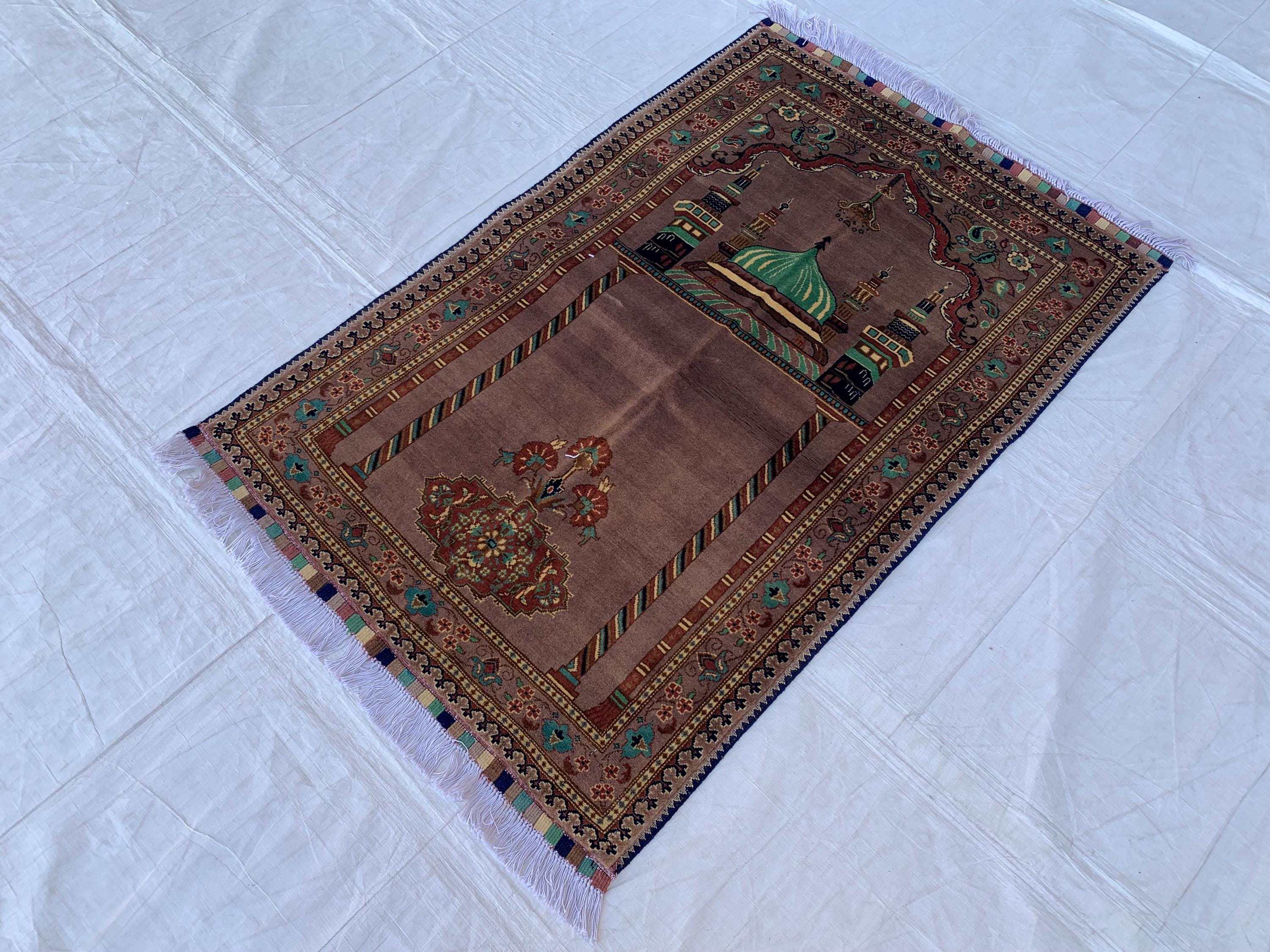 Handmade Turkmen Bukhara Beljik Prayer Rug 4.5x2.11 ft – Vintage Wool Islamic Mat, Red Tribal Design, Muslim Prayer Carpet, Hajj Gift