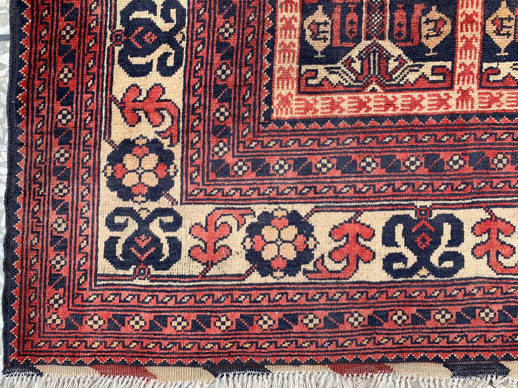 6x10Ft, Ala Bakhmal Vintage Rug–Handmade Afghan Tribal Wool Carpet |Antique Oriental Area Rug |Boho Living Room or Collector Decor 296x194cm