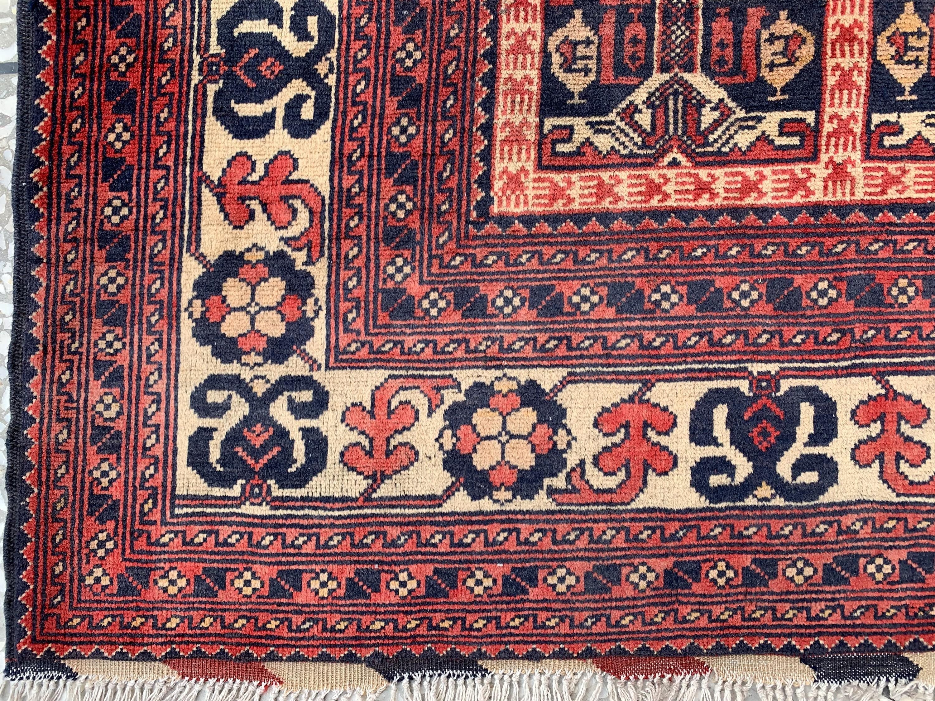 6x10Ft, Ala Bakhmal Vintage Rug–Handmade Afghan Tribal Wool Carpet |Antique Oriental Area Rug |Boho Living Room or Collector Decor 296x194cm