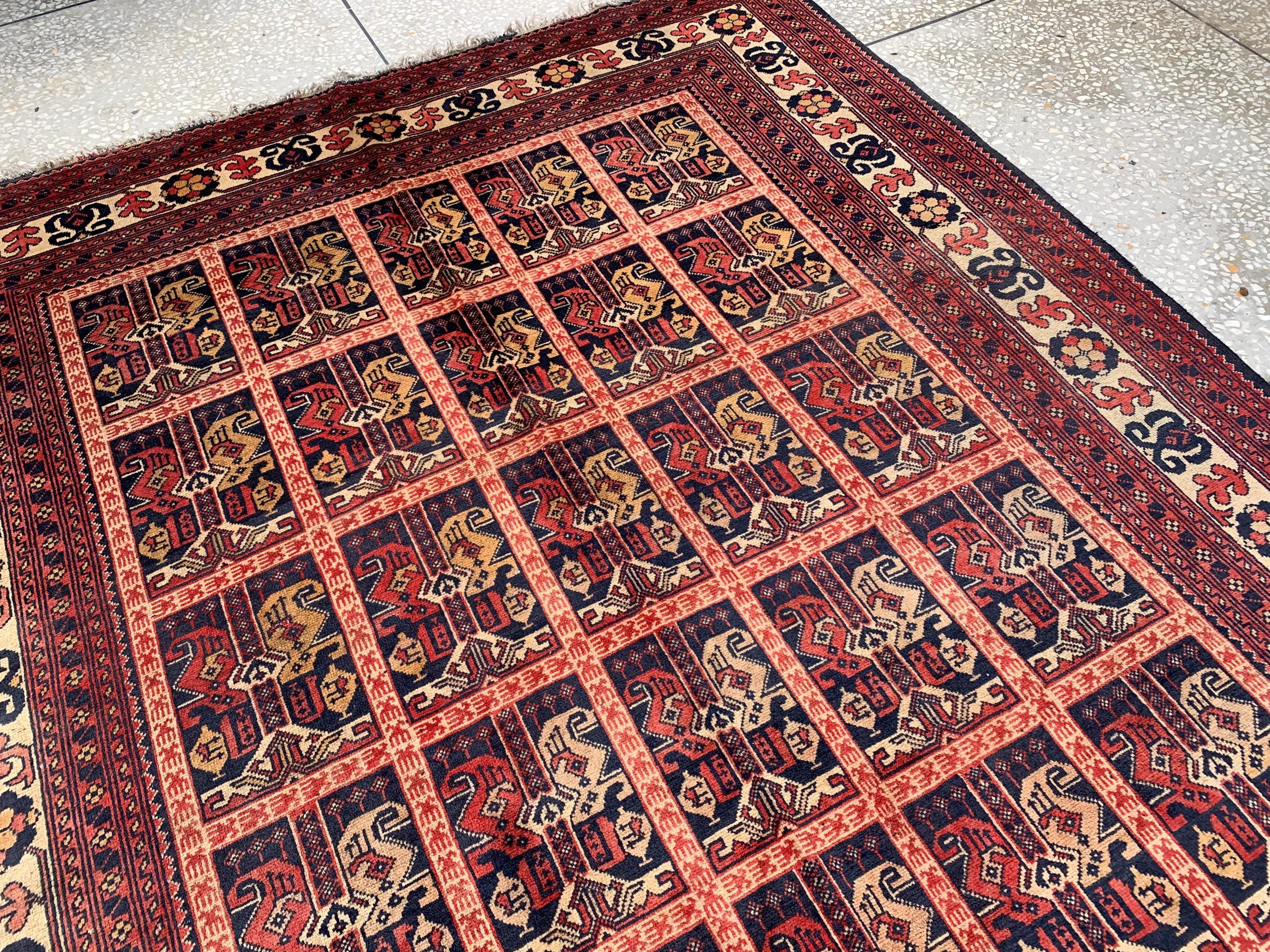 6x10Ft, Ala Bakhmal Vintage Rug–Handmade Afghan Tribal Wool Carpet |Antique Oriental Area Rug |Boho Living Room or Collector Decor 296x194cm