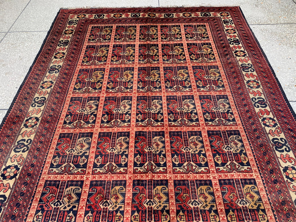 6x10Ft, Ala Bakhmal Vintage Rug–Handmade Afghan Tribal Wool Carpet |Antique Oriental Area Rug |Boho Living Room or Collector Decor 296x194cm