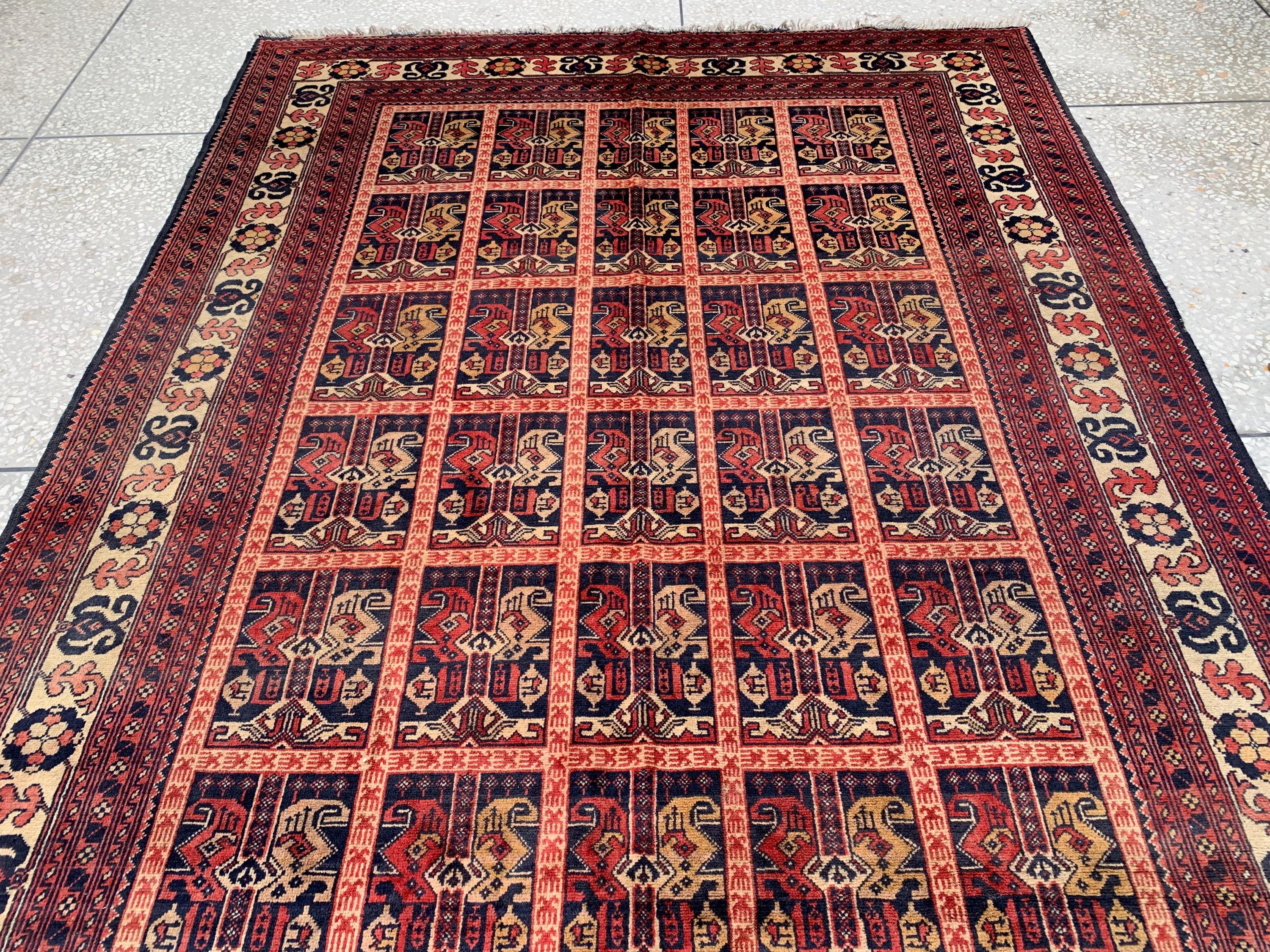 6x10Ft, Ala Bakhmal Vintage Rug–Handmade Afghan Tribal Wool Carpet |Antique Oriental Area Rug |Boho Living Room or Collector Decor 296x194cm