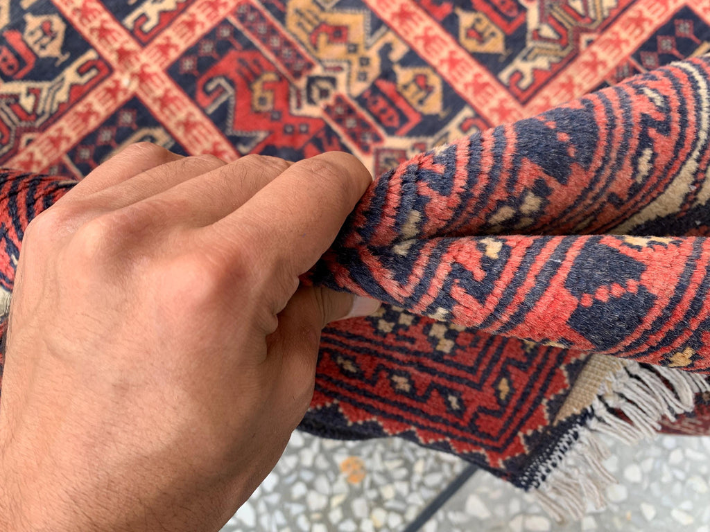 6x10Ft, Ala Bakhmal Vintage Rug–Handmade Afghan Tribal Wool Carpet |Antique Oriental Area Rug |Boho Living Room or Collector Decor 296x194cm