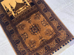 4.5x2.11 Handwoven Beljik Bukhara Prayer Rug – Turkmen Vintage Wool Islamic Mat, Red Tribal Design, Muslim Prayer Carpet, Muslim Gift