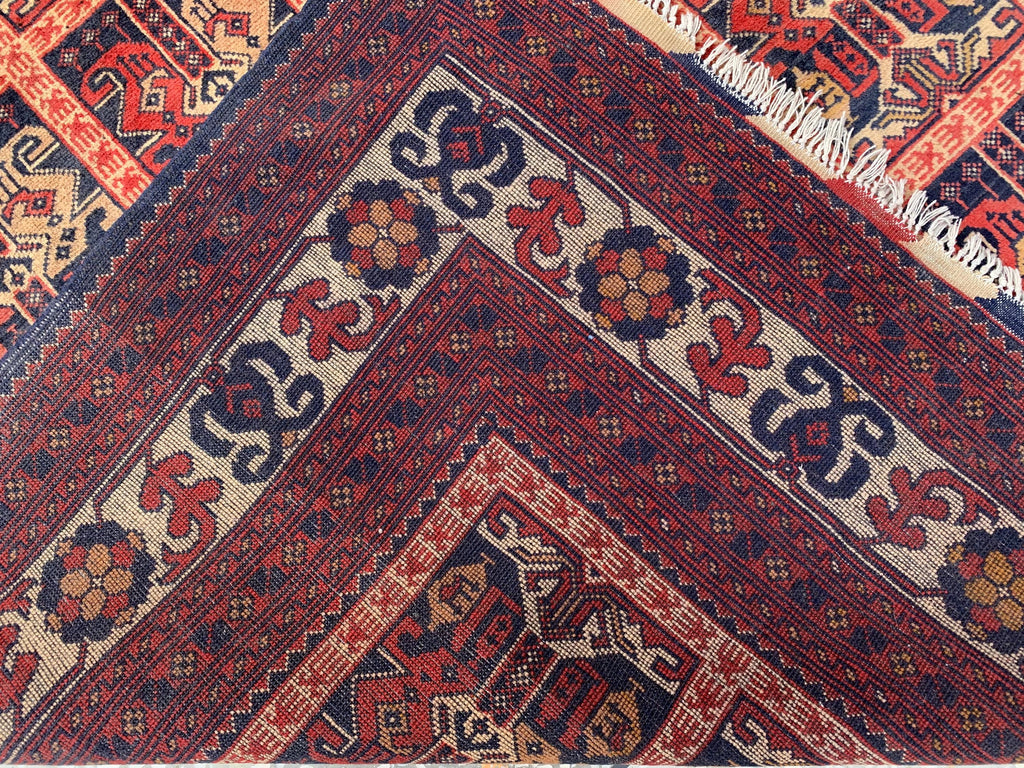 6x10Ft, Ala Bakhmal Vintage Rug–Handmade Afghan Tribal Wool Carpet |Antique Oriental Area Rug |Boho Living Room or Collector Decor 296x194cm