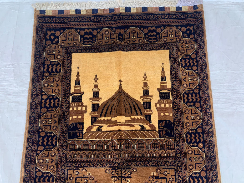 4.5x2.11 Handwoven Beljik Bukhara Prayer Rug – Turkmen Vintage Wool Islamic Mat, Red Tribal Design, Muslim Prayer Carpet, Muslim Gift