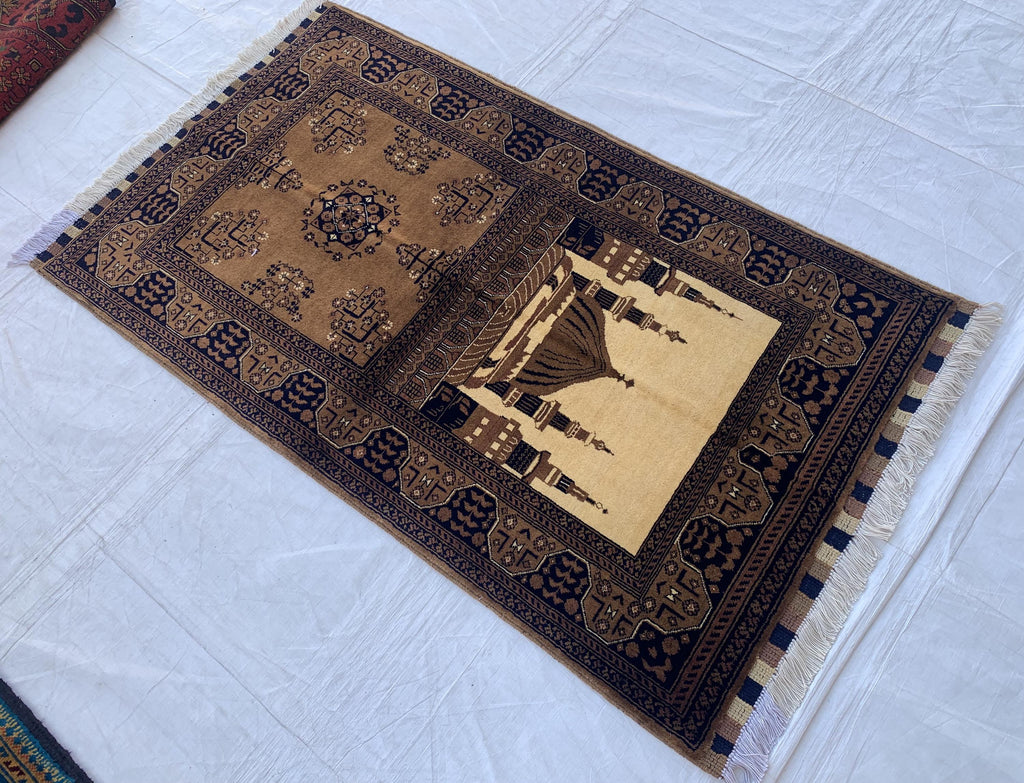 4.5x2.11 Handwoven Beljik Bukhara Prayer Rug – Turkmen Vintage Wool Islamic Mat, Red Tribal Design, Muslim Prayer Carpet, Muslim Gift