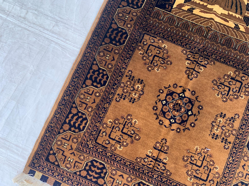 4.5x2.11 Handwoven Beljik Bukhara Prayer Rug – Turkmen Vintage Wool Islamic Mat, Red Tribal Design, Muslim Prayer Carpet, Muslim Gift