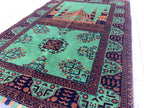 Rich Green Handmade Bukhara Beljik Prayer Rug 4.6x2.11 ft – Vintage Wool Islamic Mat, Red Tribal Design, Muslim Prayer Carpet, Hajj Gift