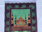 Rich Green Handmade Bukhara Beljik Prayer Rug 4.6x2.11 ft – Vintage Wool Islamic Mat, Red Tribal Design, Muslim Prayer Carpet, Hajj Gift