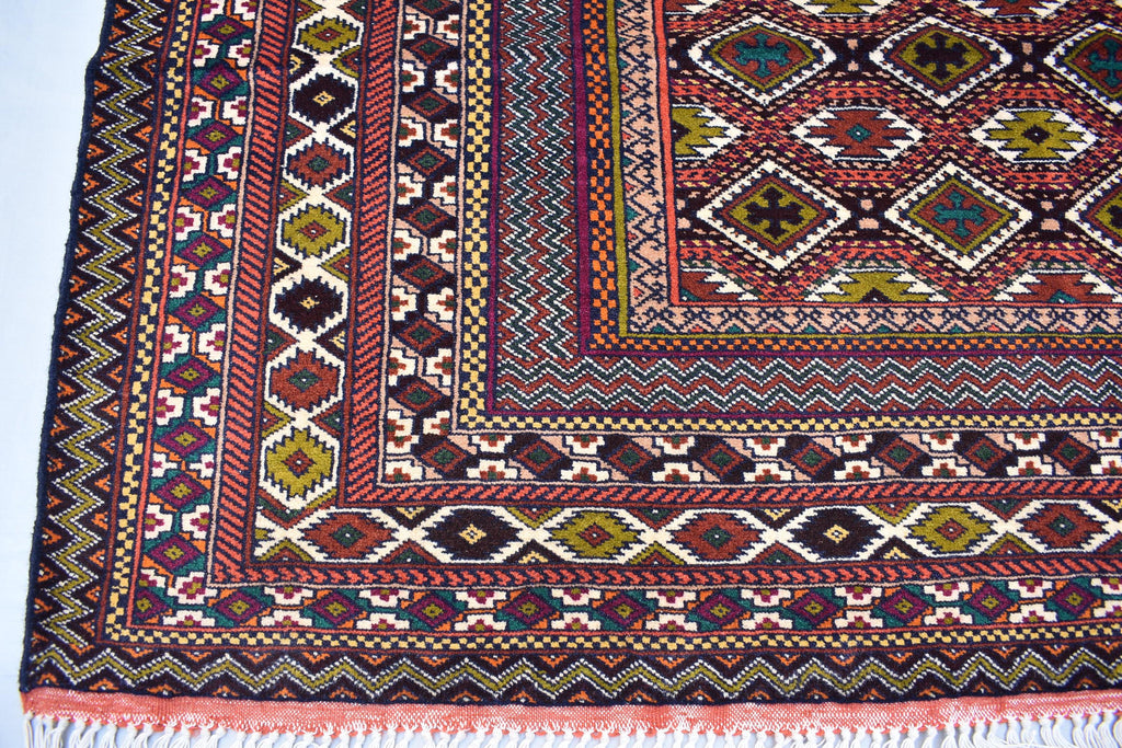 Vintage Area Rug, 7.0 x 4.6 Ft, Gorgeous Handmade Afghan Turkmen Bostan Goll 100% Wool Traditional Flat WeaveAfghan rug, Vintage afghan rug