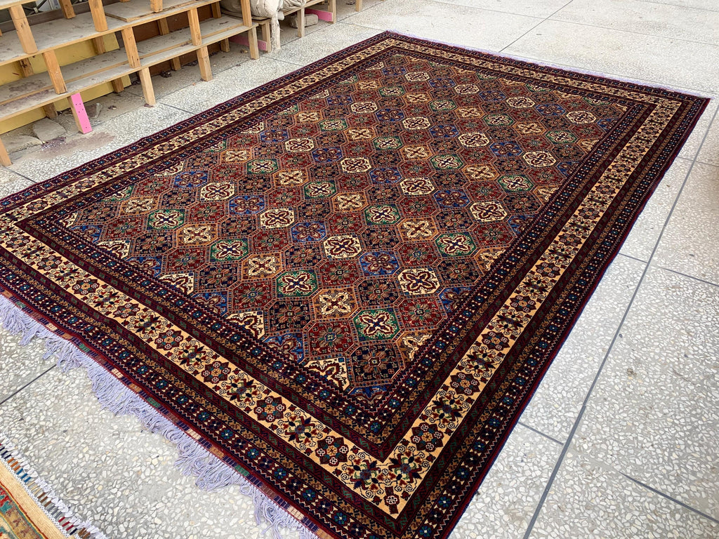 8x12Ft, Afghan Kashi Rug – Large Handmade Wool Tribal Carpet |Oriental Area Rug |Traditional Afghan Wool Rug for Living Room or Office Decor