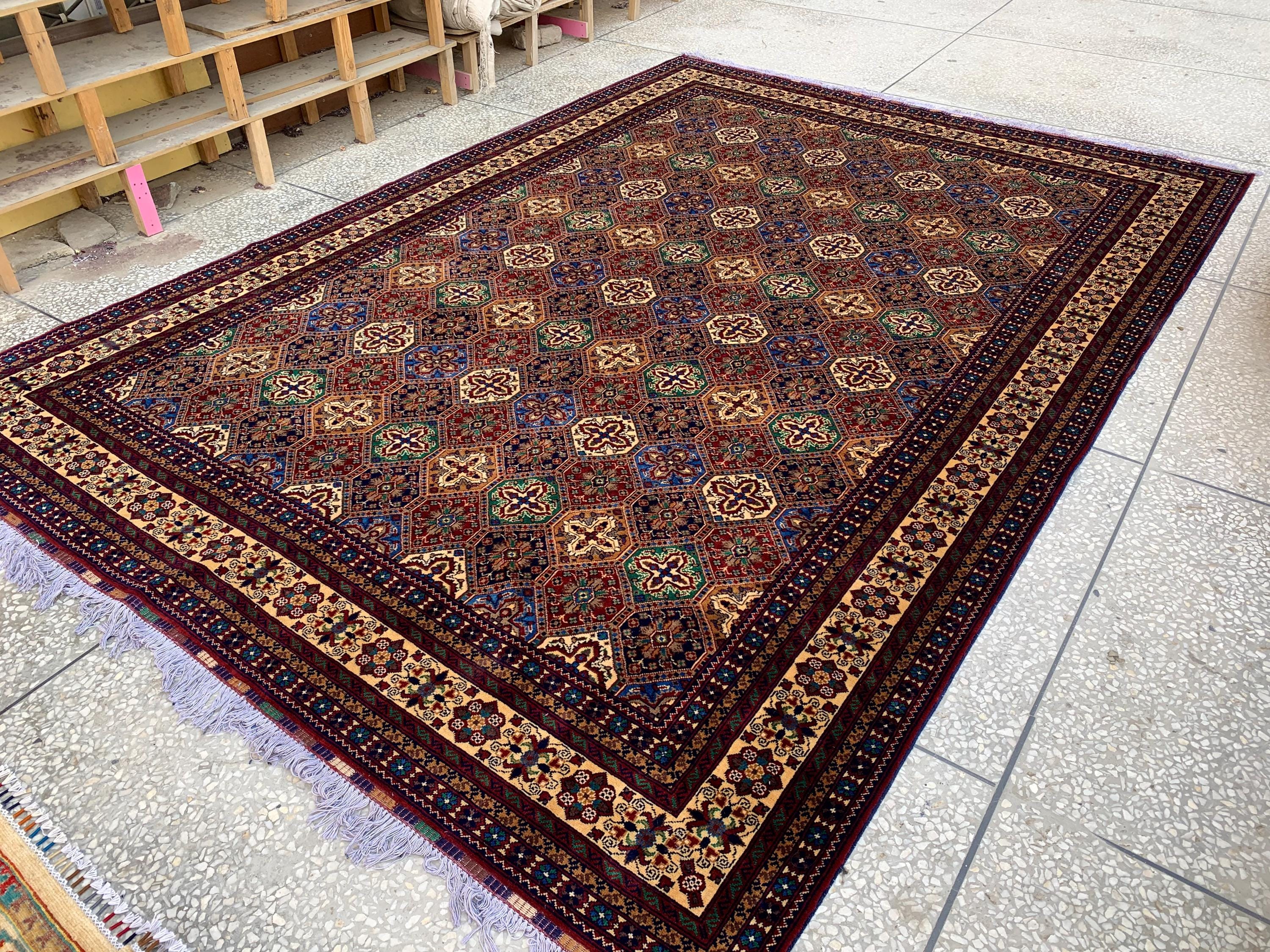 8x12Ft, Afghan Kashi Rug – Large Handmade Wool Tribal Carpet |Oriental Area Rug |Traditional Afghan Wool Rug for Living Room or Office Decor