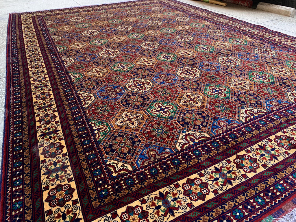 8x12Ft, Afghan Kashi Rug – Large Handmade Wool Tribal Carpet |Oriental Area Rug |Traditional Afghan Wool Rug for Living Room or Office Decor