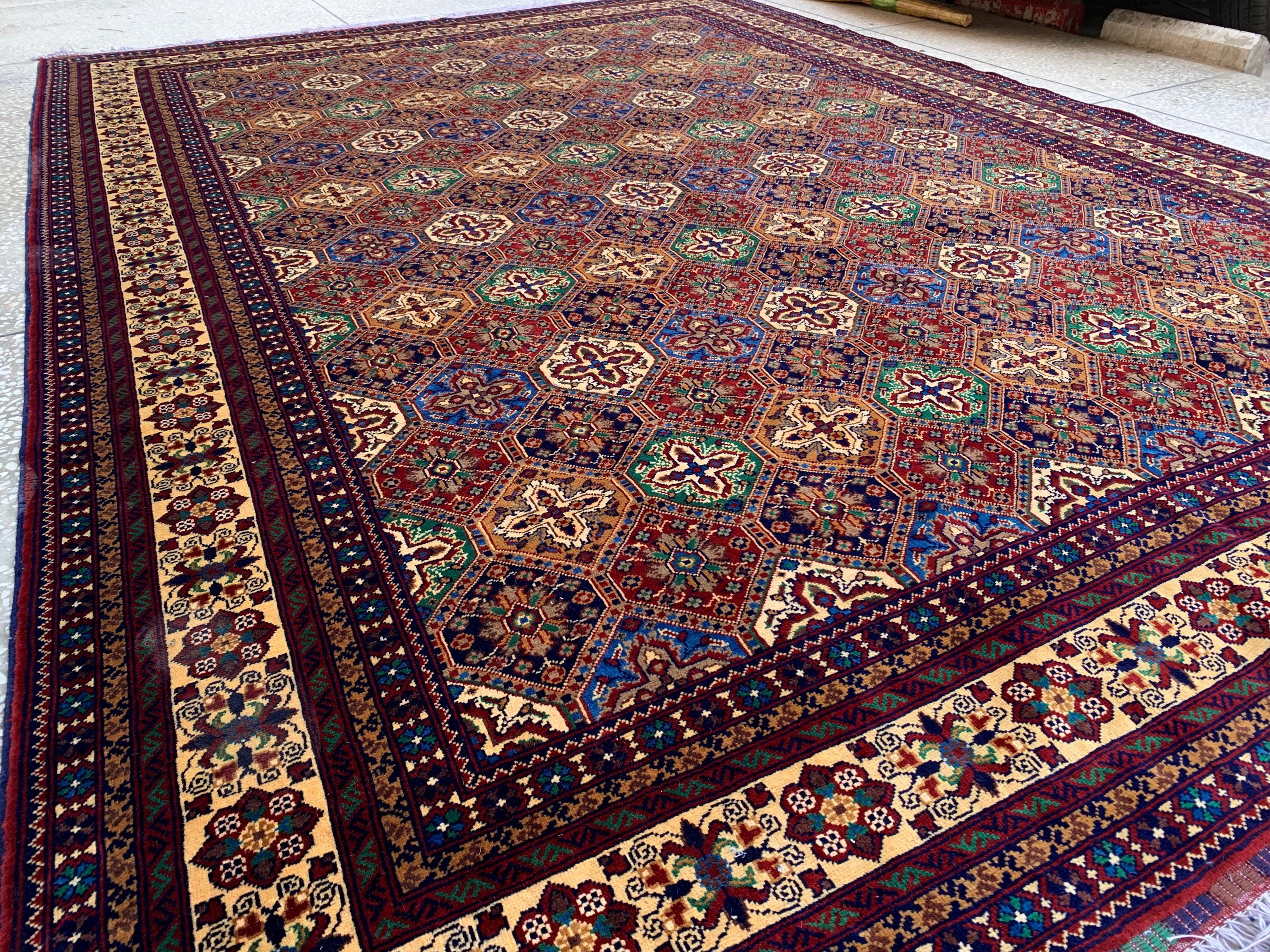 8x12Ft, Afghan Kashi Rug – Large Handmade Wool Tribal Carpet |Oriental Area Rug |Traditional Afghan Wool Rug for Living Room or Office Decor