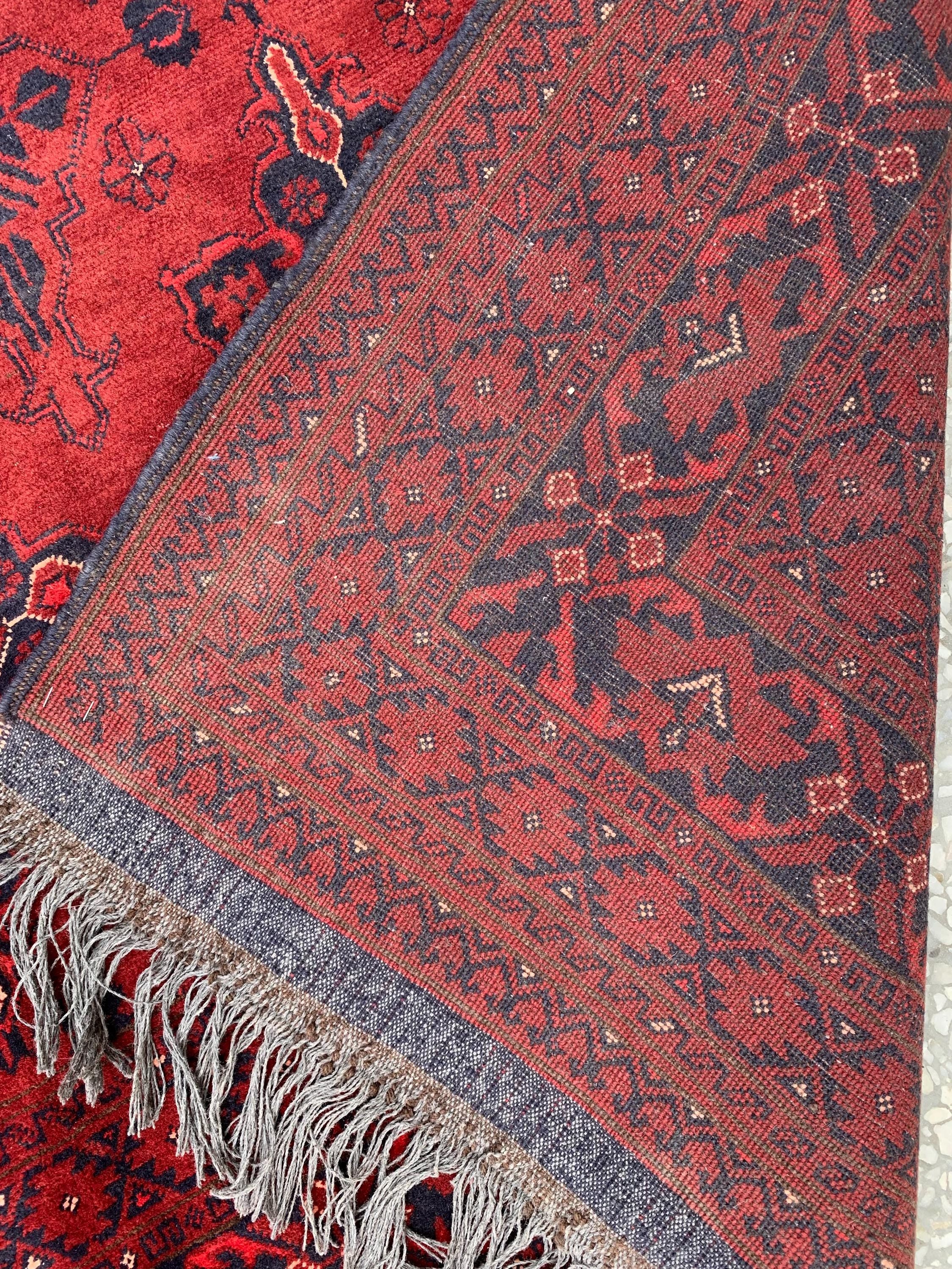 Vintage Khal Mohammadi Rug 7x10ft – Handwoven Afghan Wool Rug | Rustic Farmhouse Decor | Warm Red Persian Tribal Carpet 303x199cm