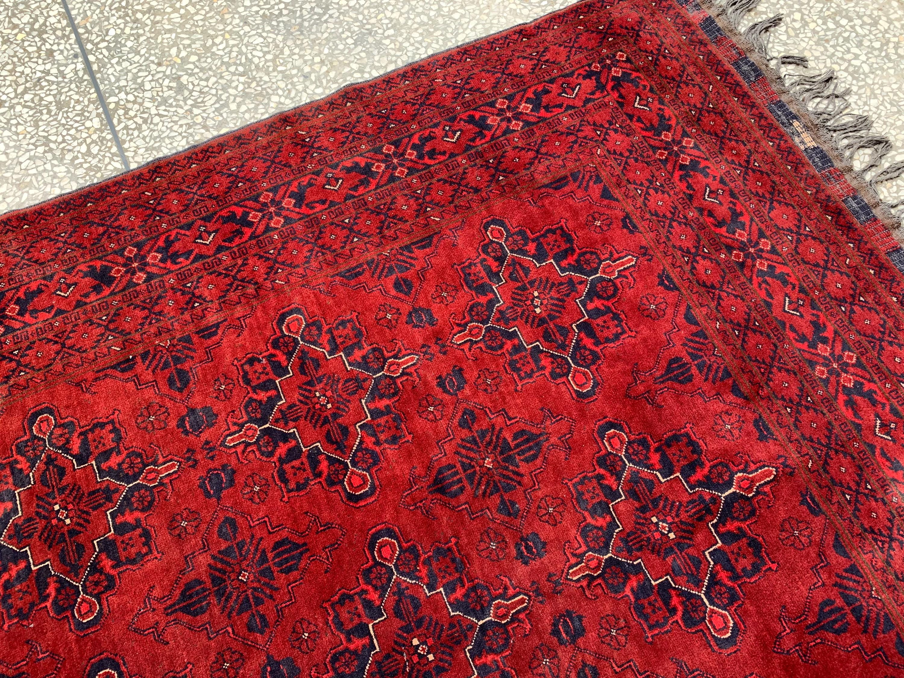 Vintage Khal Mohammadi Rug 7x10ft – Handwoven Afghan Wool Rug | Rustic Farmhouse Decor | Warm Red Persian Tribal Carpet 303x199cm