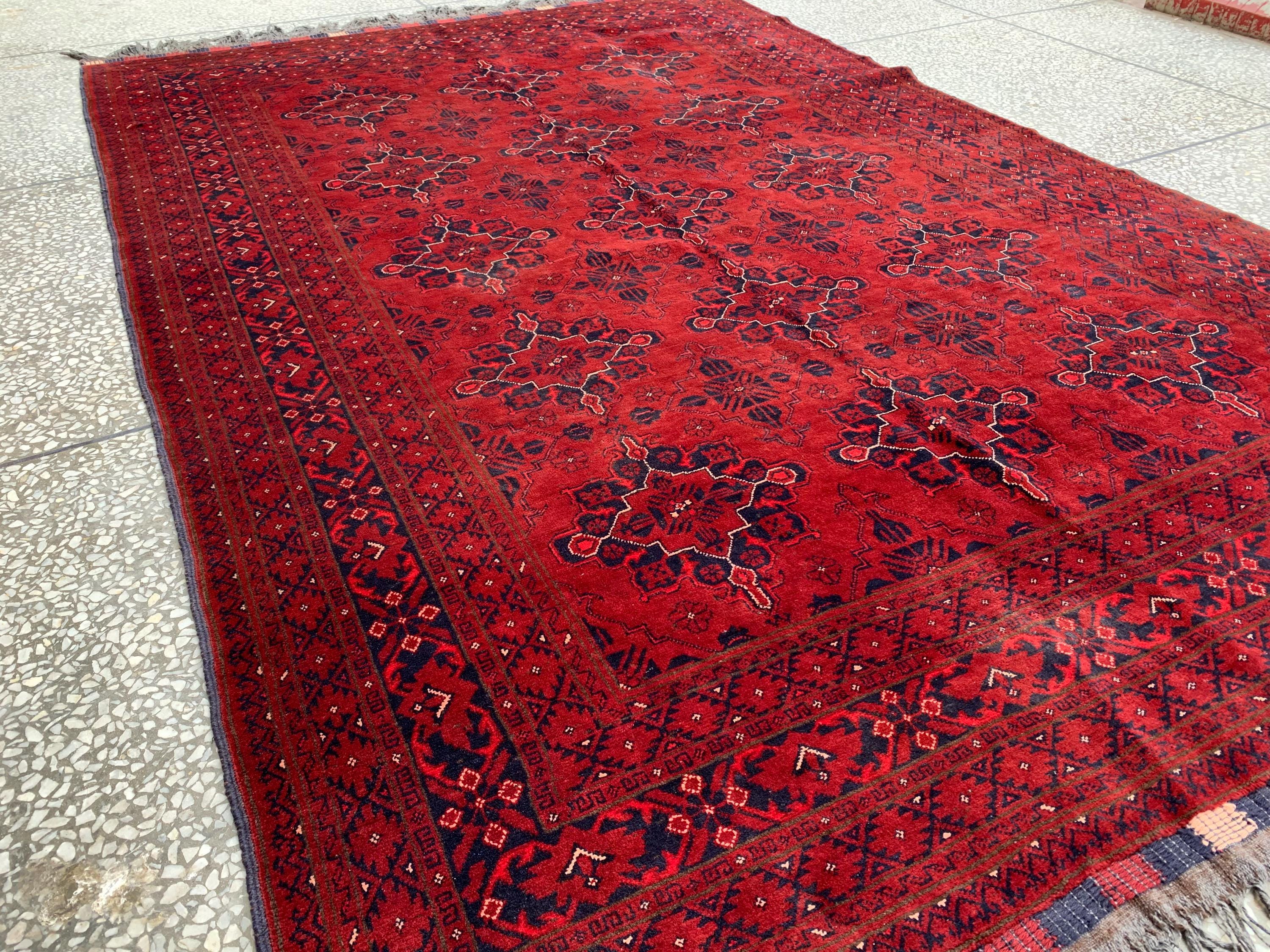 Vintage Khal Mohammadi Rug 7x10ft – Handwoven Afghan Wool Rug | Rustic Farmhouse Decor | Warm Red Persian Tribal Carpet 303x199cm
