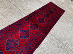 Modern 3x10ft Rug, Bukhara Runner Rug – Turkmen Hand-Knotted Wool Hallway Rug | Minimalist Afghan Runner | Red Geometric Carpet 300x79cm
