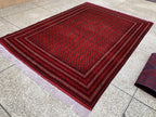 Large Mowri Gul Rug 9.6x6.6ft – Turkmen HandKnotted Afghan Wool Rug |Red Tribal Persian Carpet| Oriental Geometric Area Rug, living room Rug