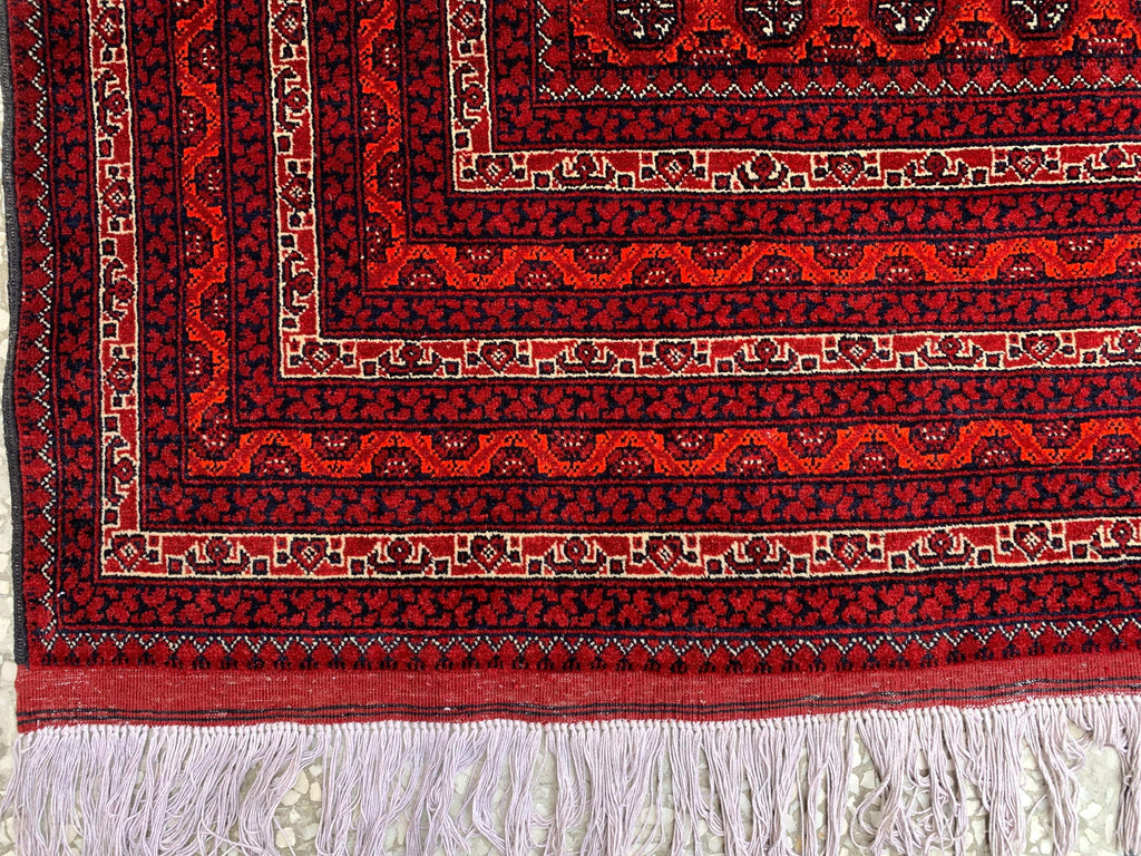 Large Mowri Gul Rug 9.6x6.6ft – Turkmen HandKnotted Afghan Wool Rug |Red Tribal Persian Carpet| Oriental Geometric Area Rug, living room Rug
