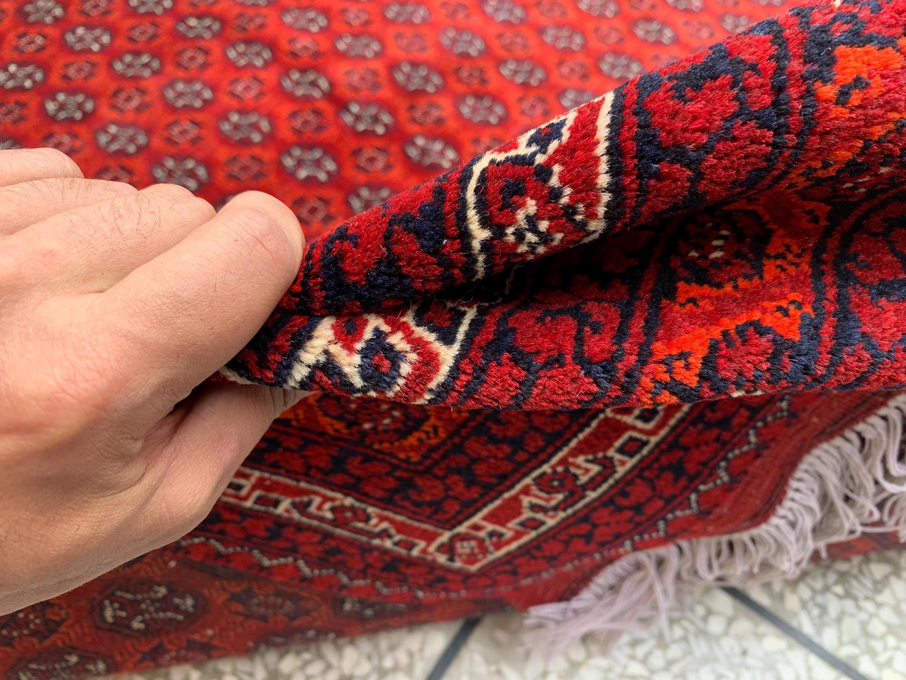 Large Mowri Gul Rug 9.6x6.6ft – Turkmen HandKnotted Afghan Wool Rug |Red Tribal Persian Carpet| Oriental Geometric Area Rug, living room Rug