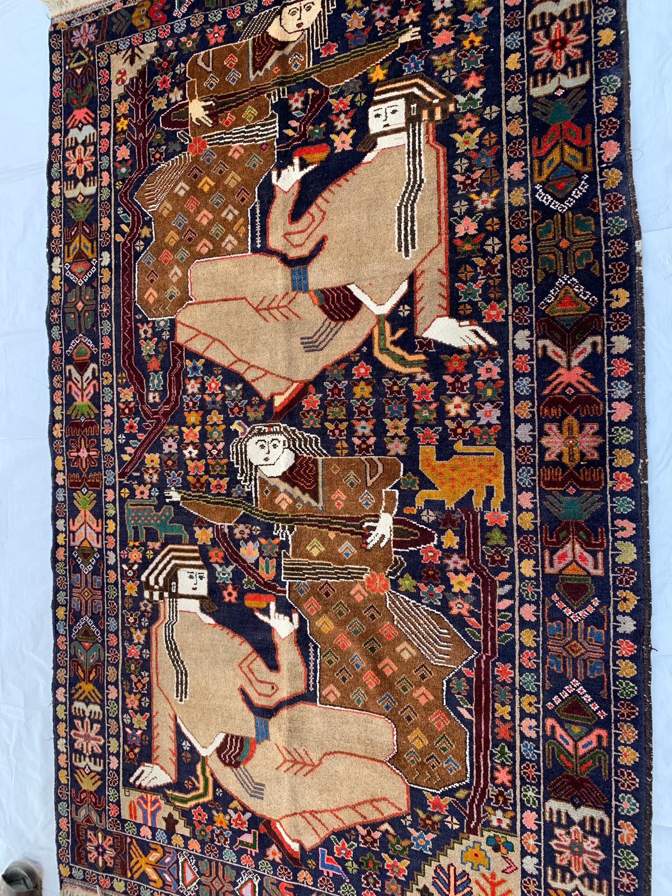 Laila Majnu Pictorial Rug – 4x7ft, Antique Handwoven Persian Carpet, Classic Design, Traditional Area Rug, Fine Wool, Decorative Home Accent