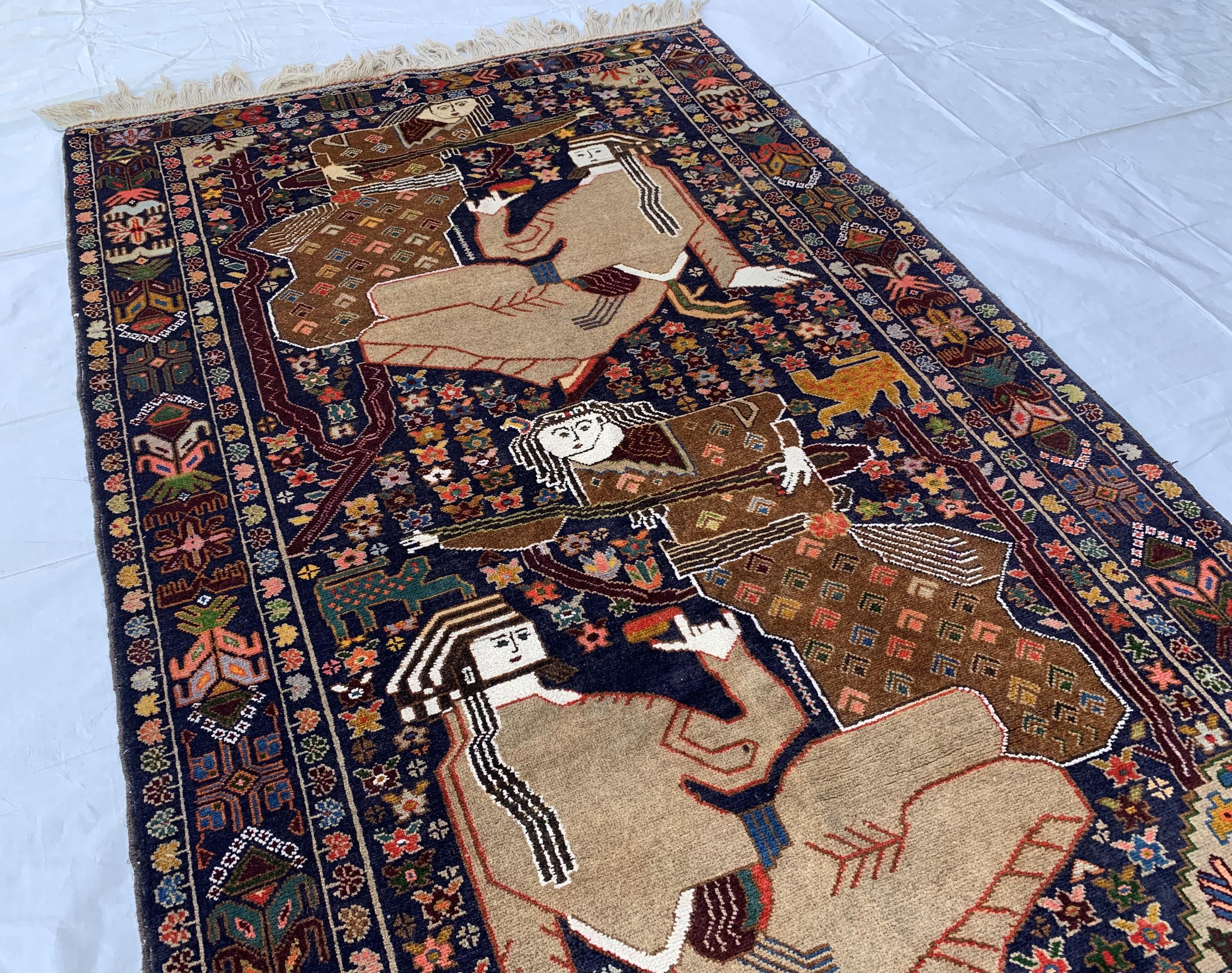 Laila Majnu Pictorial Rug – 4x7ft, Antique Handwoven Persian Carpet, Classic Design, Traditional Area Rug, Fine Wool, Decorative Home Accent