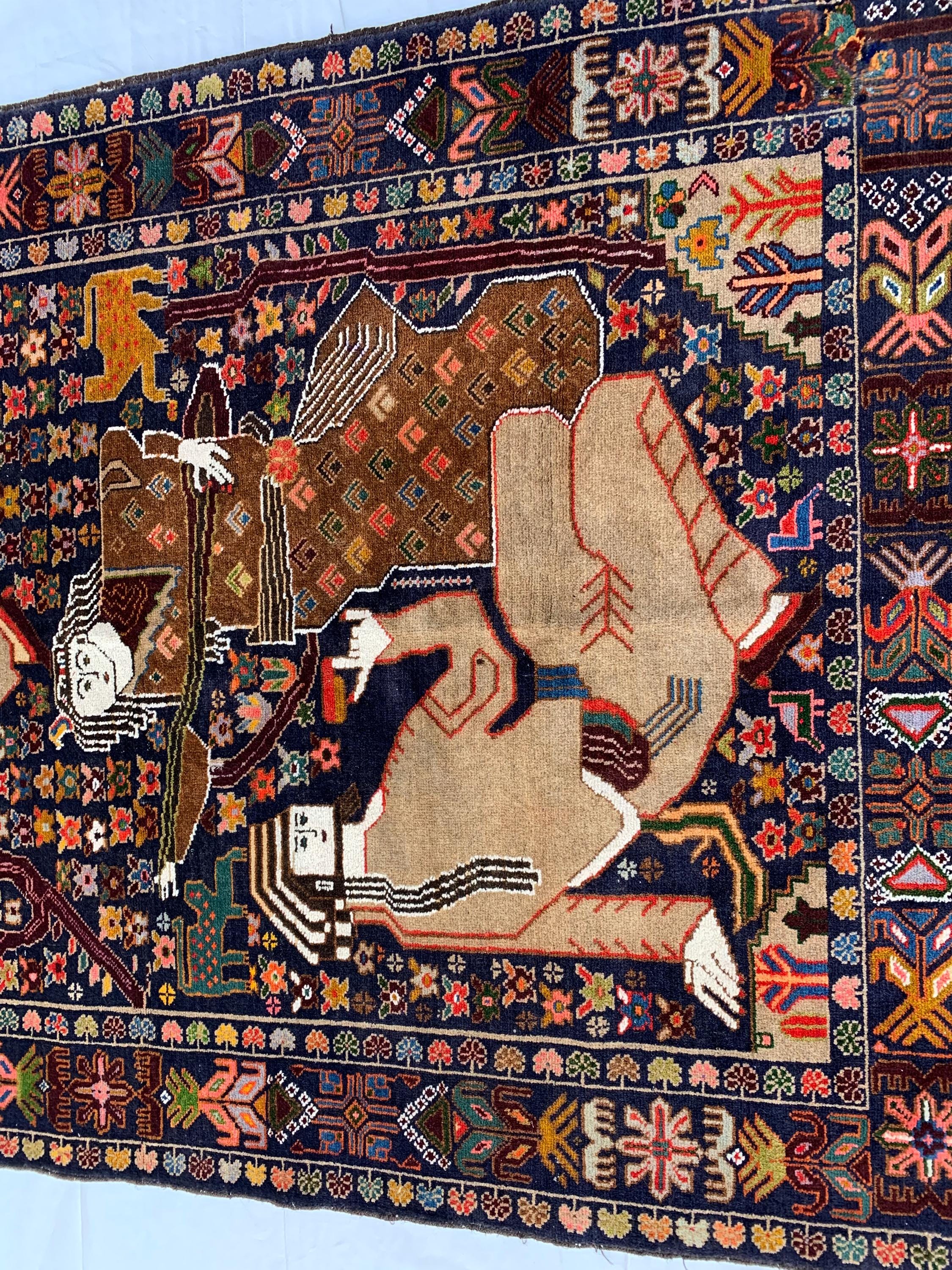 Laila Majnu Pictorial Rug – 4x7ft, Antique Handwoven Persian Carpet, Classic Design, Traditional Area Rug, Fine Wool, Decorative Home Accent