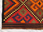 Vintage Kilim Rug 10.1x5.3 ft – Handwoven Wool Area Rug, Boho Tribal Carpet, Geometric Flatweave Runner, Red and Burnt Orange Turkmen Kilim