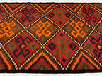 Vintage Kilim Rug 10.1x5.3 ft – Handwoven Wool Area Rug, Boho Tribal Carpet, Geometric Flatweave Runner, Red and Burnt Orange Turkmen Kilim