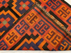 4'3x11'4ft, Vintage Kilim Rug – Handwoven Wool Area Rug, Boho Tribal Carpet, Geometric Flatweave Runner, red burnt orange Turkmen Kilim