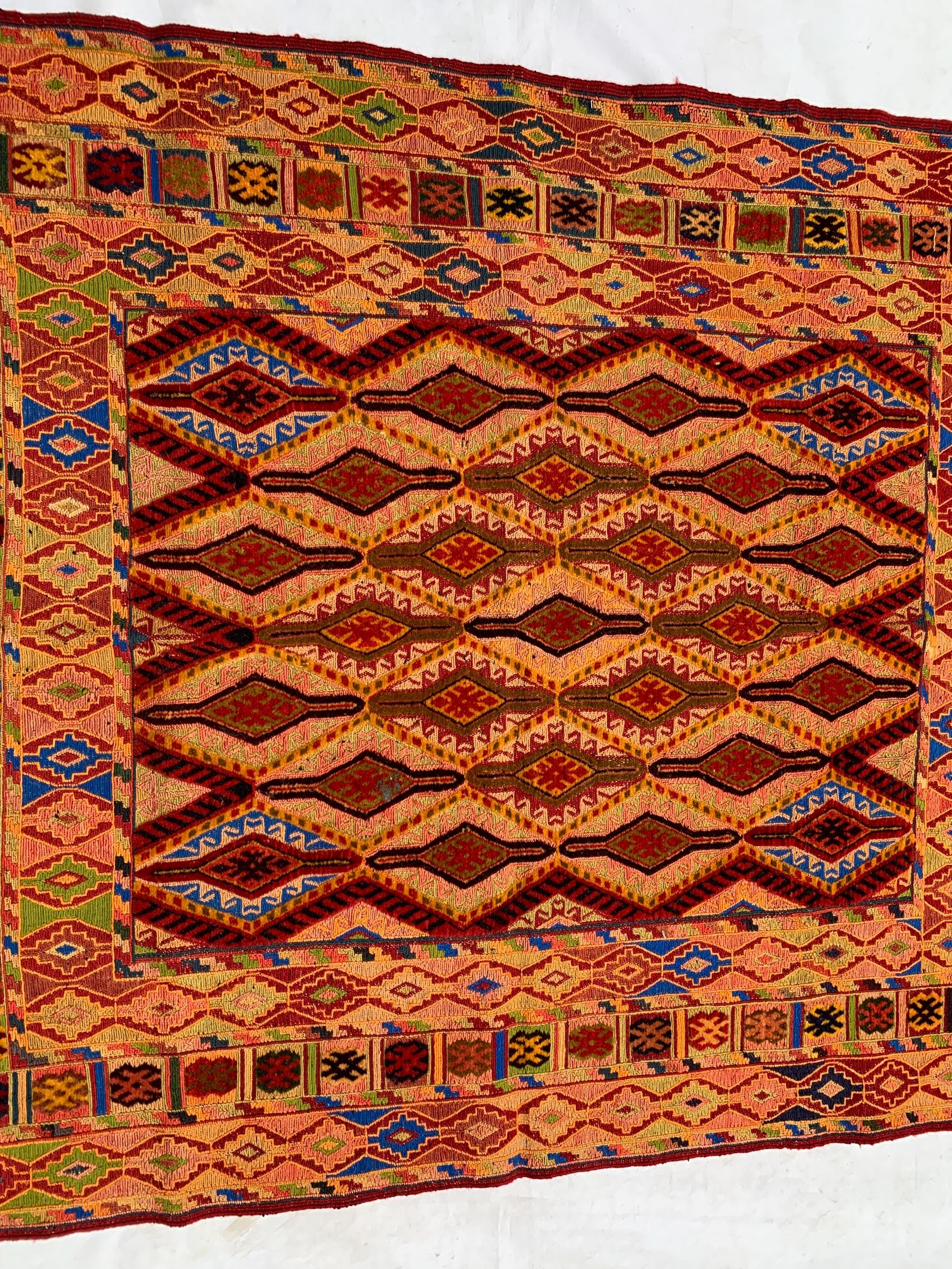 Vintage Herati Kilim Rug 3'5x4'2ft – Handwoven Wool Wall Hanging, Tribal Flatweave Rug, Boho Accent Carpet, Persian Small Decor 130x107cm