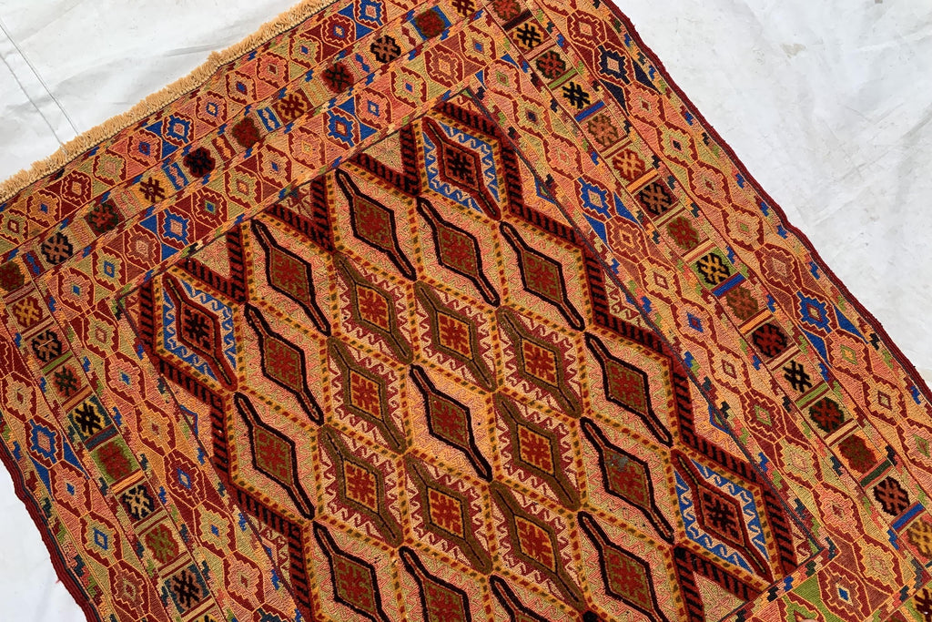 Vintage Herati Kilim Rug 3'5x4'2ft – Handwoven Wool Wall Hanging, Tribal Flatweave Rug, Boho Accent Carpet, Persian Small Decor 130x107cm