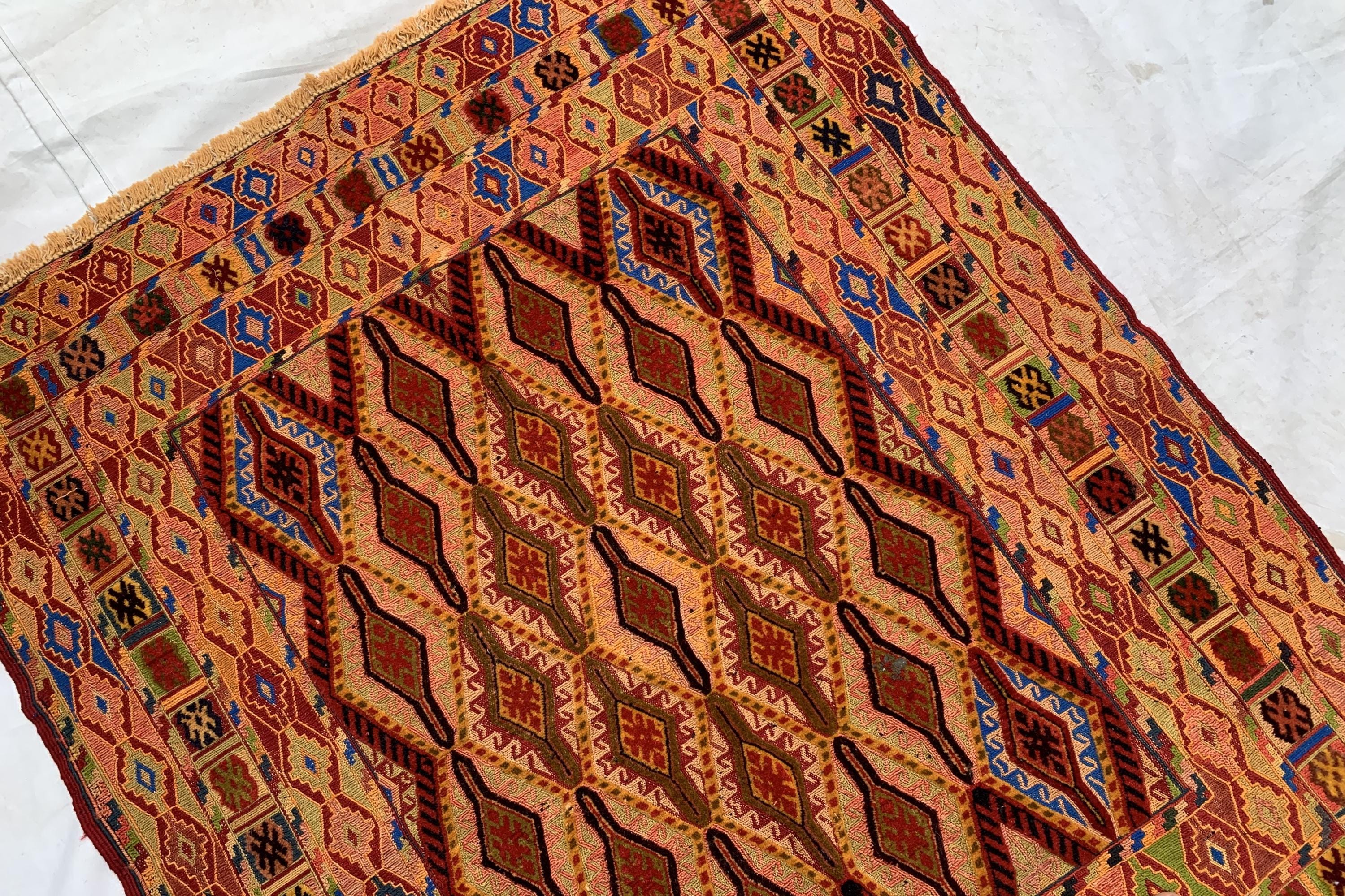 Vintage Herati Kilim Rug 3'5x4'2ft – Handwoven Wool Wall Hanging, Tribal Flatweave Rug, Boho Accent Carpet, Persian Small Decor 130x107cm