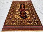 4x6ft, Vintage Baluchi Rug – Turkmen Handwoven Wool Tribal Area Rug, Persian Nomadic Carpet, Boho Decor, Geometric Oriental Rug, Bedroom Rug