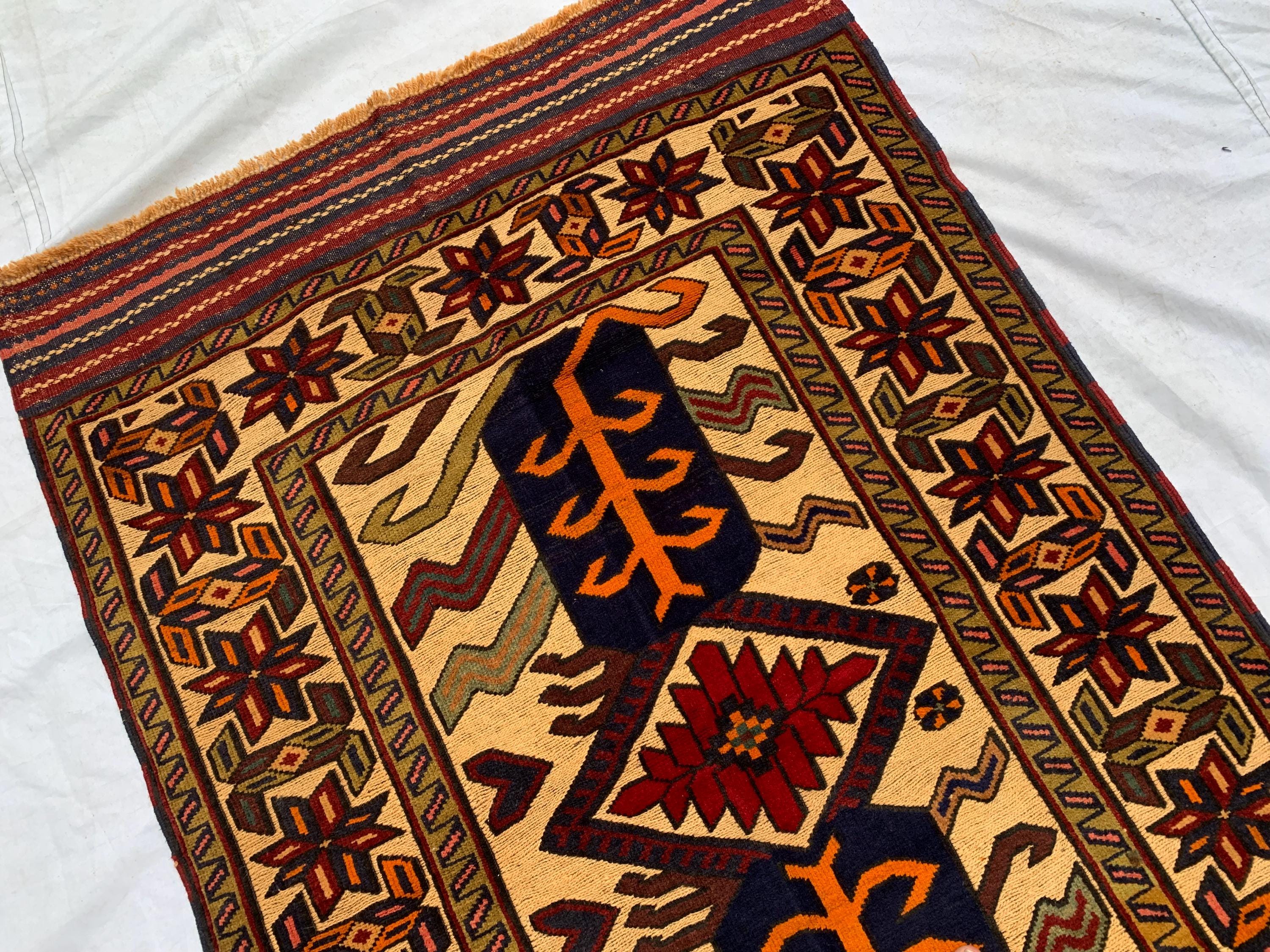 4x6ft, Vintage Baluchi Rug – Turkmen Handwoven Wool Tribal Area Rug, Persian Nomadic Carpet, Boho Decor, Geometric Oriental Rug, Bedroom Rug