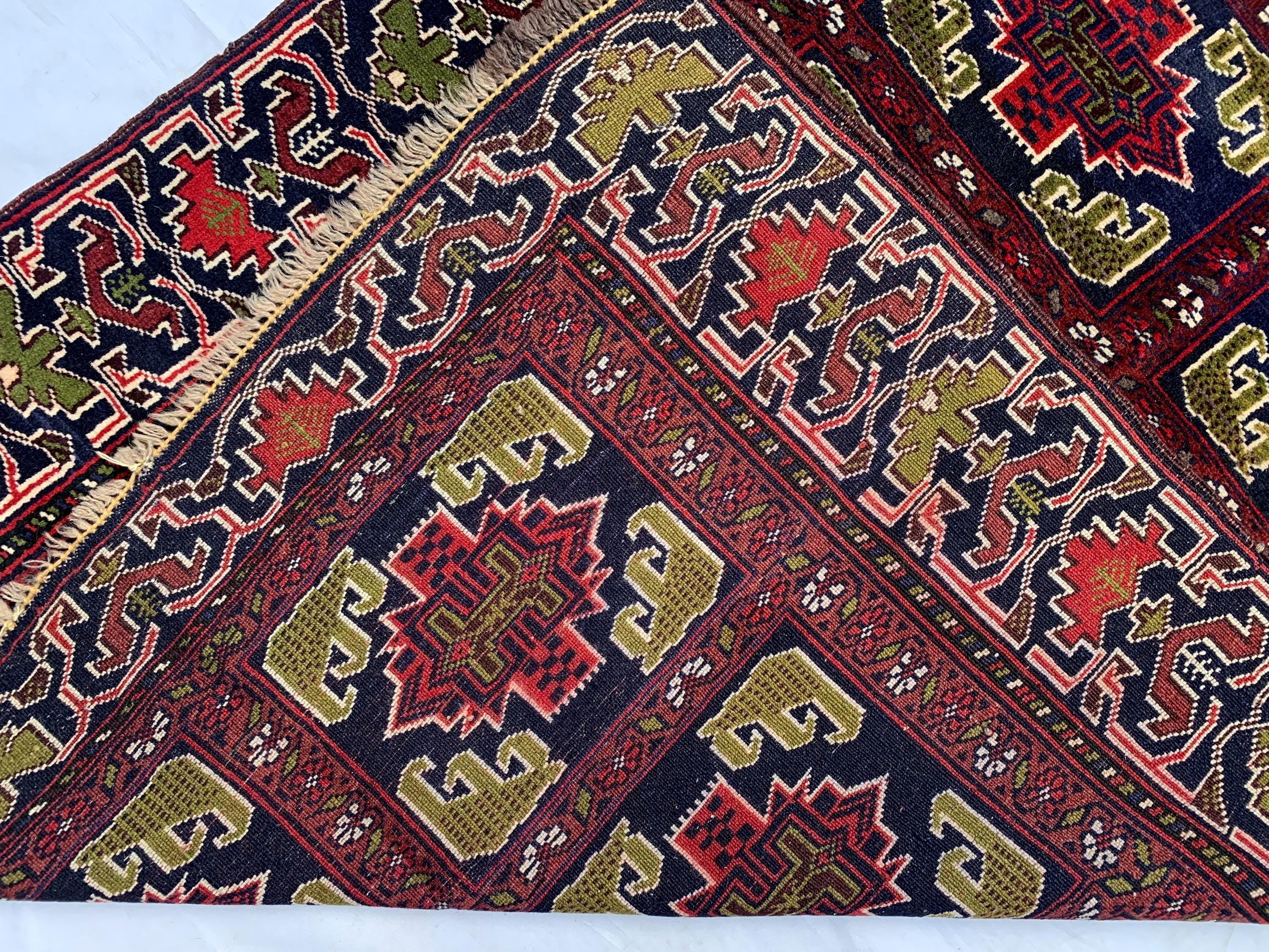 Antique Baluchi Rug 4'5x3'3ft –Red Green Handwoven Wool Tribal Rug, Persian Nomadic Carpet, Small Area Rug, Boho Home Decor, Collectible Rug