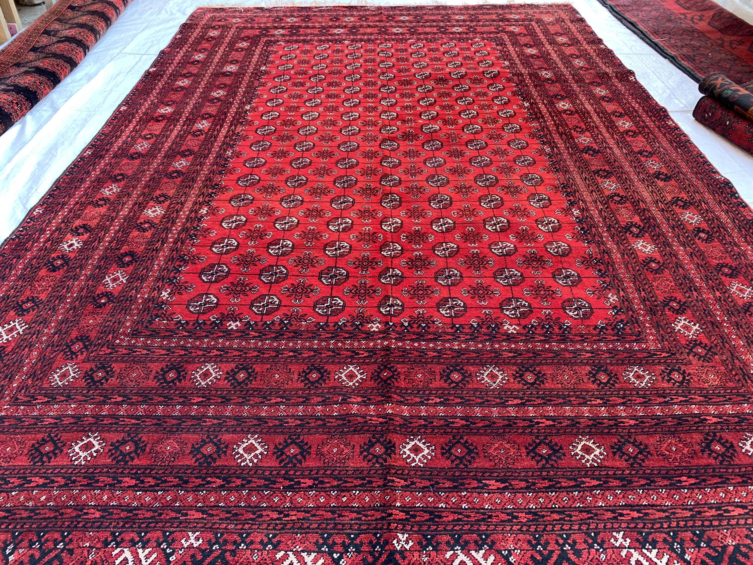 Vintage Mori Gul Rug 9.7x6.5 Ft – For Lovers of Old Rugs, Handwoven Afghan Wool Carpet, Tribal Bokhara Red Area Rug, Oriental Boho Decor