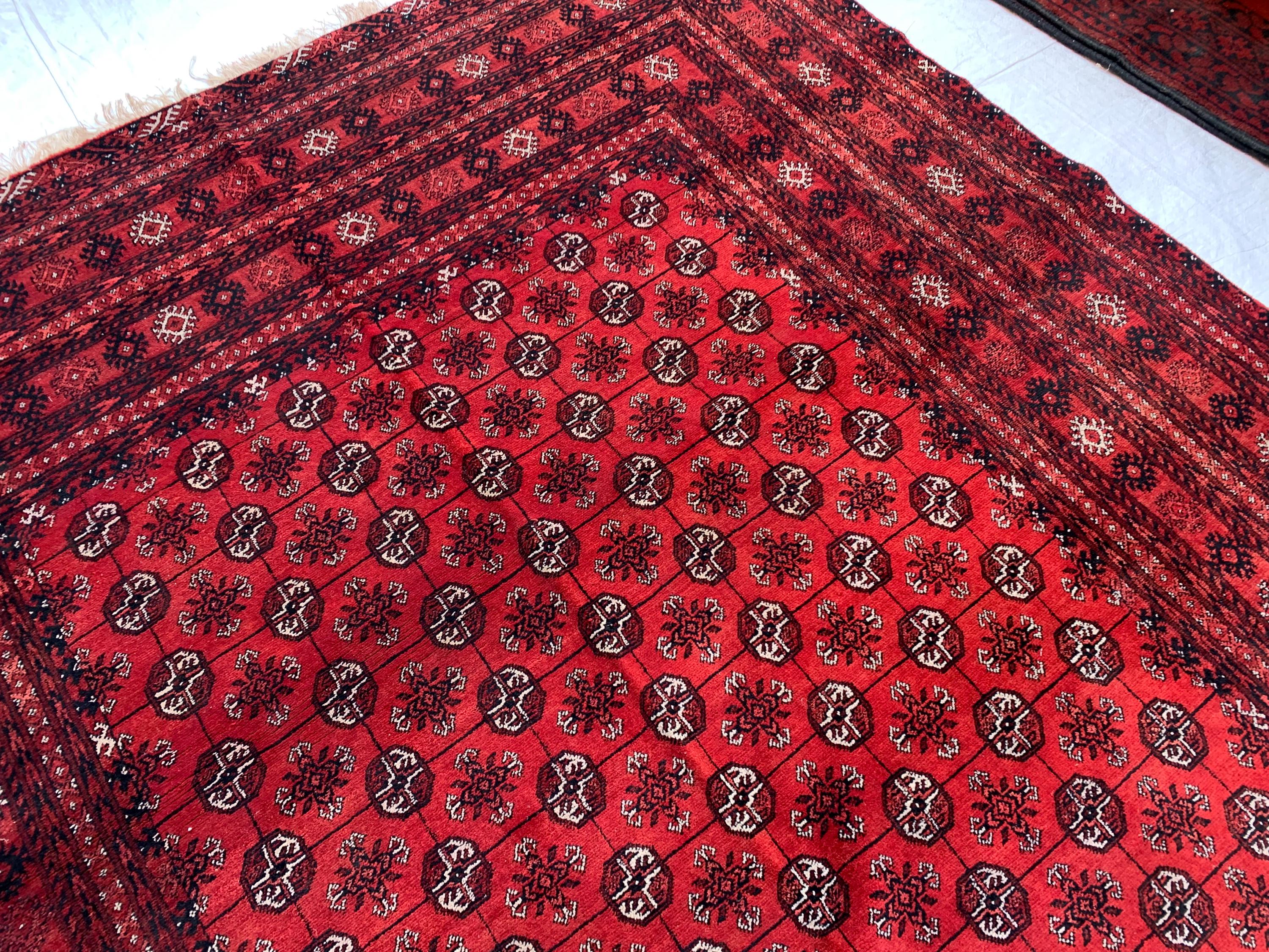 Vintage Mori Gul Rug 9.7x6.5 Ft – For Lovers of Old Rugs, Handwoven Afghan Wool Carpet, Tribal Bokhara Red Area Rug, Oriental Boho Decor