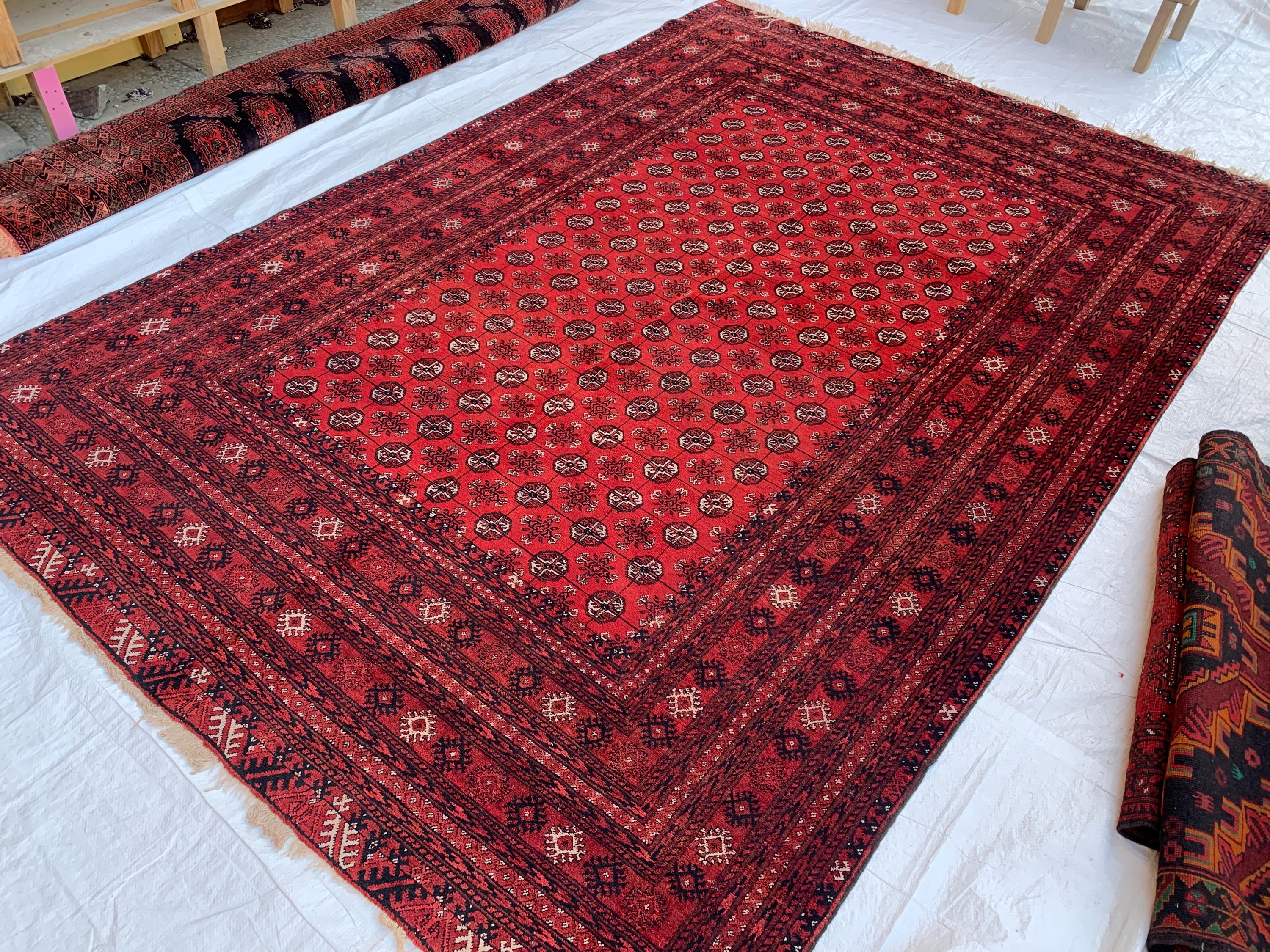 Vintage Mori Gul Rug 9.7x6.5 Ft – For Lovers of Old Rugs, Handwoven Afghan Wool Carpet, Tribal Bokhara Red Area Rug, Oriental Boho Decor
