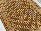 5x7ft Handmade Wool Rug – Brown & Beige Geometric Pattern Area Carpet | Tribal Boho Floor Decor | Hand-Knotted Oriental Rug for Living Room