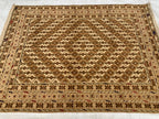 5x7ft Handmade Wool Rug – Brown & Beige Geometric Pattern Area Carpet | Tribal Boho Floor Decor | Hand-Knotted Oriental Rug for Living Room