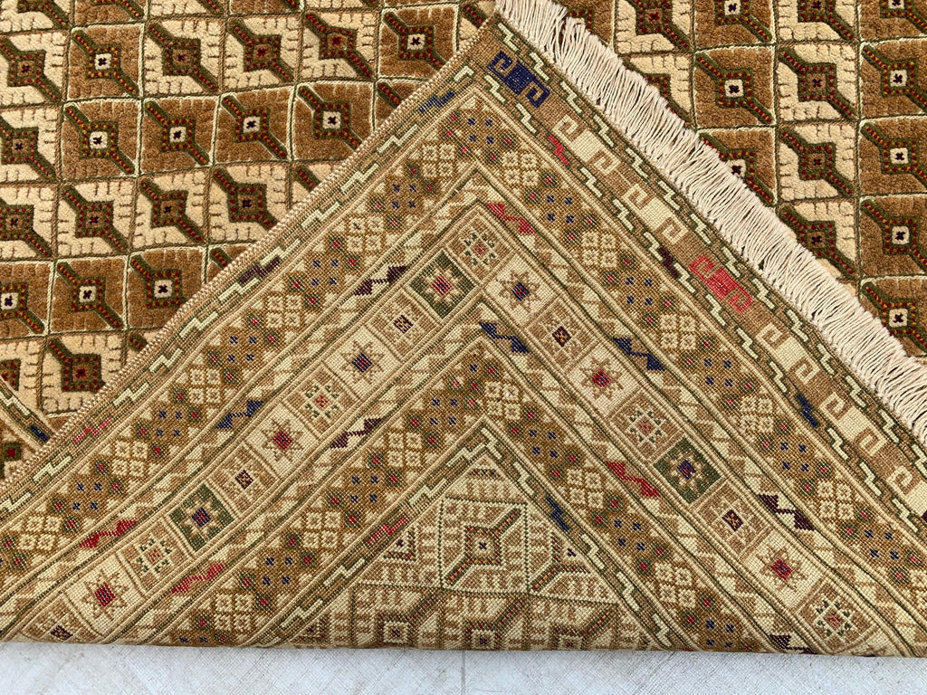 5x7ft Handmade Wool Rug – Brown & Beige Geometric Pattern Area Carpet | Tribal Boho Floor Decor | Hand-Knotted Oriental Rug for Living Room