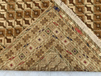 5x7ft Handmade Wool Rug – Brown & Beige Geometric Pattern Area Carpet | Tribal Boho Floor Decor | Hand-Knotted Oriental Rug for Living Room
