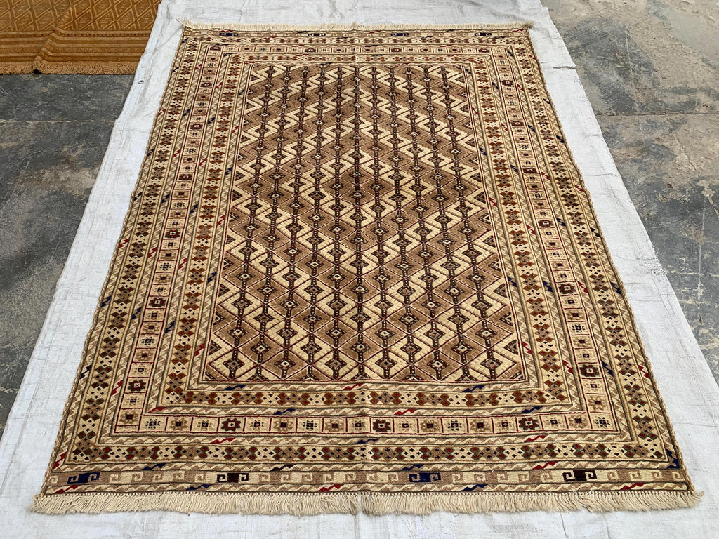 4'9x6'3ft, Herati Kilim Rug – Handmade Flatweave Wool Area Carpet | Persian Tribal Geometric Boho Decor | Large Woven Rug for Living Room