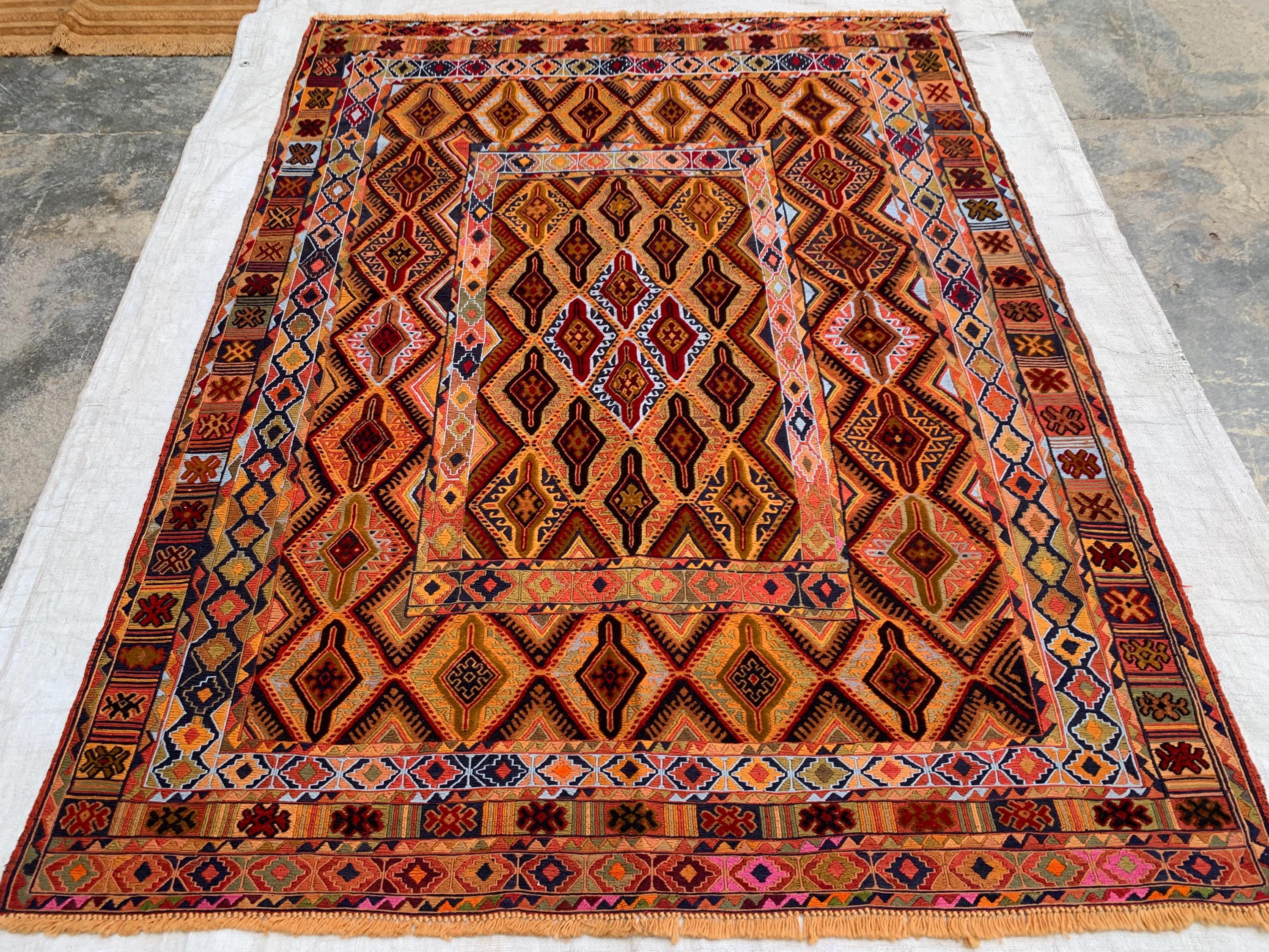 5x6ft, Tribal Kilim Rug – Handmade Wool Flatweave Persian Geometric Carpet | Boho Ethnic Area Rug for Living Room, Entryway or Wall Decor