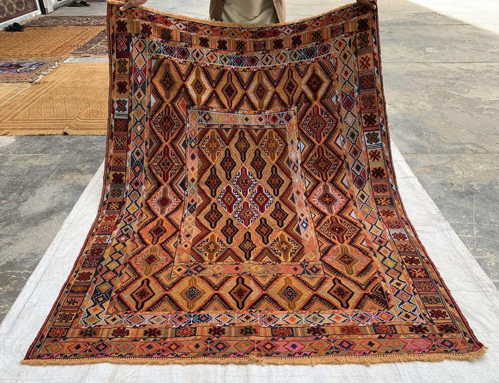 5x6ft, Tribal Kilim Rug – Handmade Wool Flatweave Persian Geometric Carpet | Boho Ethnic Area Rug for Living Room, Entryway or Wall Decor
