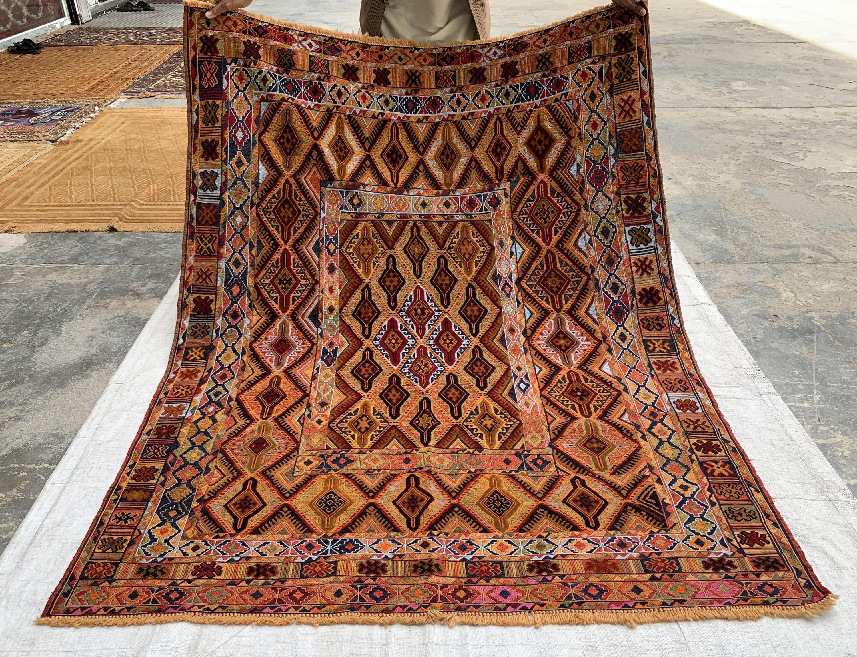 5x6ft, Tribal Kilim Rug – Handmade Wool Flatweave Persian Geometric Carpet | Boho Ethnic Area Rug for Living Room, Entryway or Wall Decor