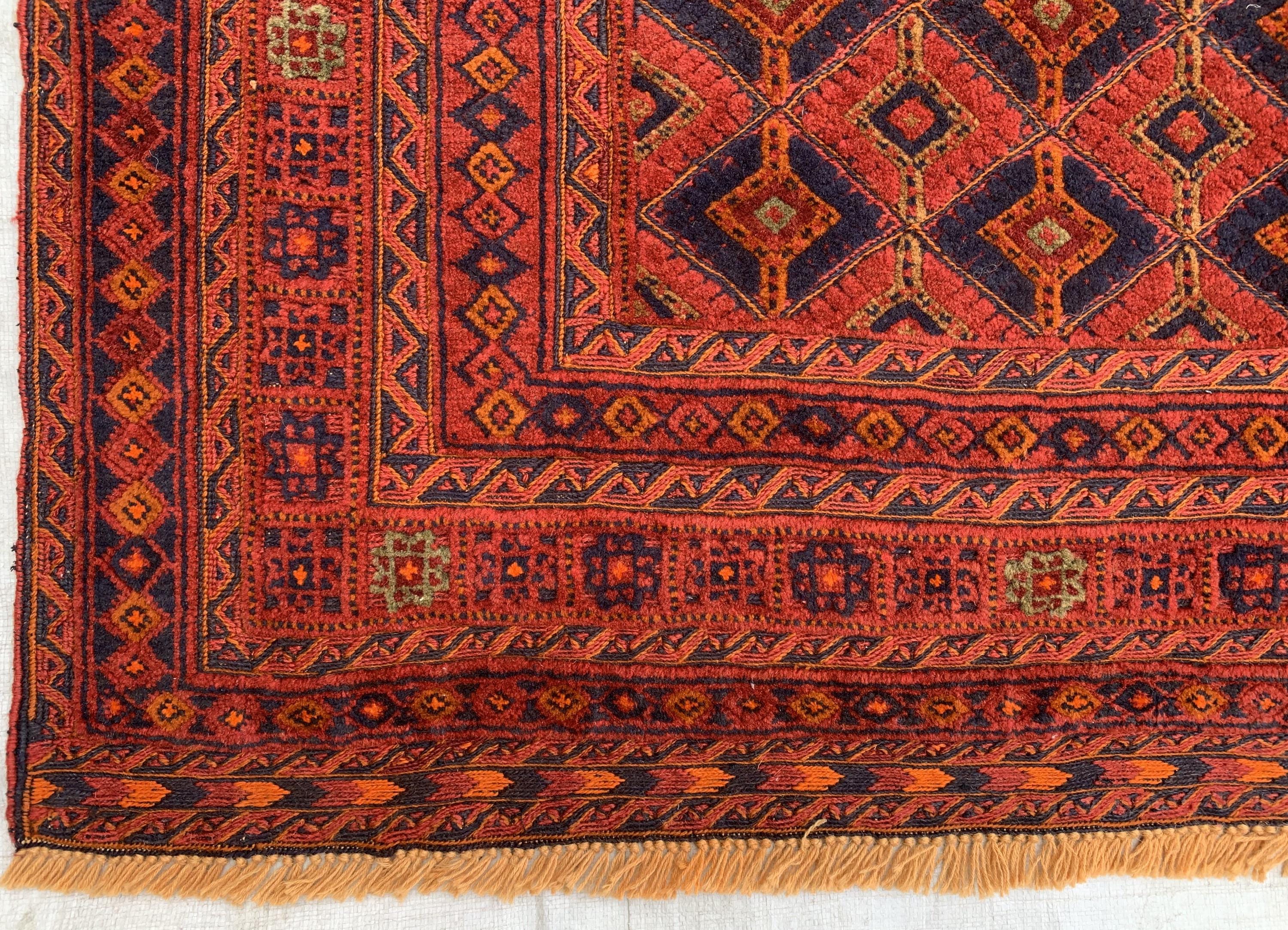 4'6x5'6ft, Vintage Afghan Rug – Handmade Wool Red and Blue Tribal Carpet | Geometric Oriental Area Rug for Living Room, Bedroom or Office